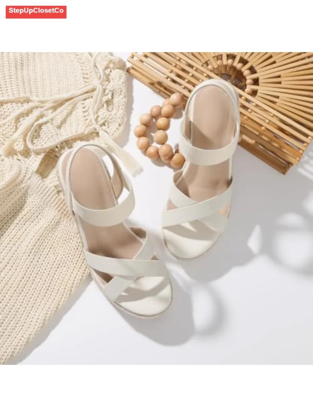 Open Toe Espadrilles Wedge Sandal Slip On Elastic Ankle Strap Platform Dressy